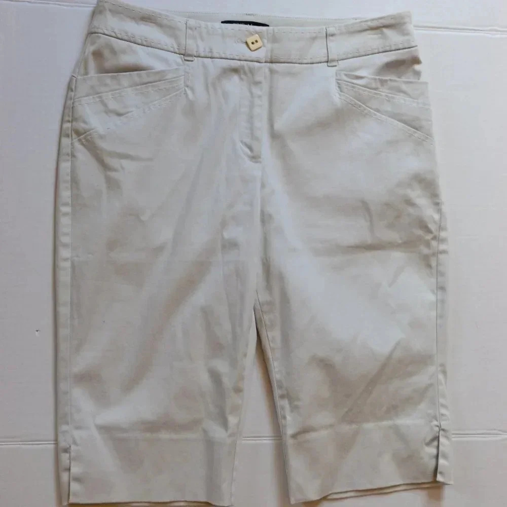 White Tribal Stretch Bermuda  Shorts